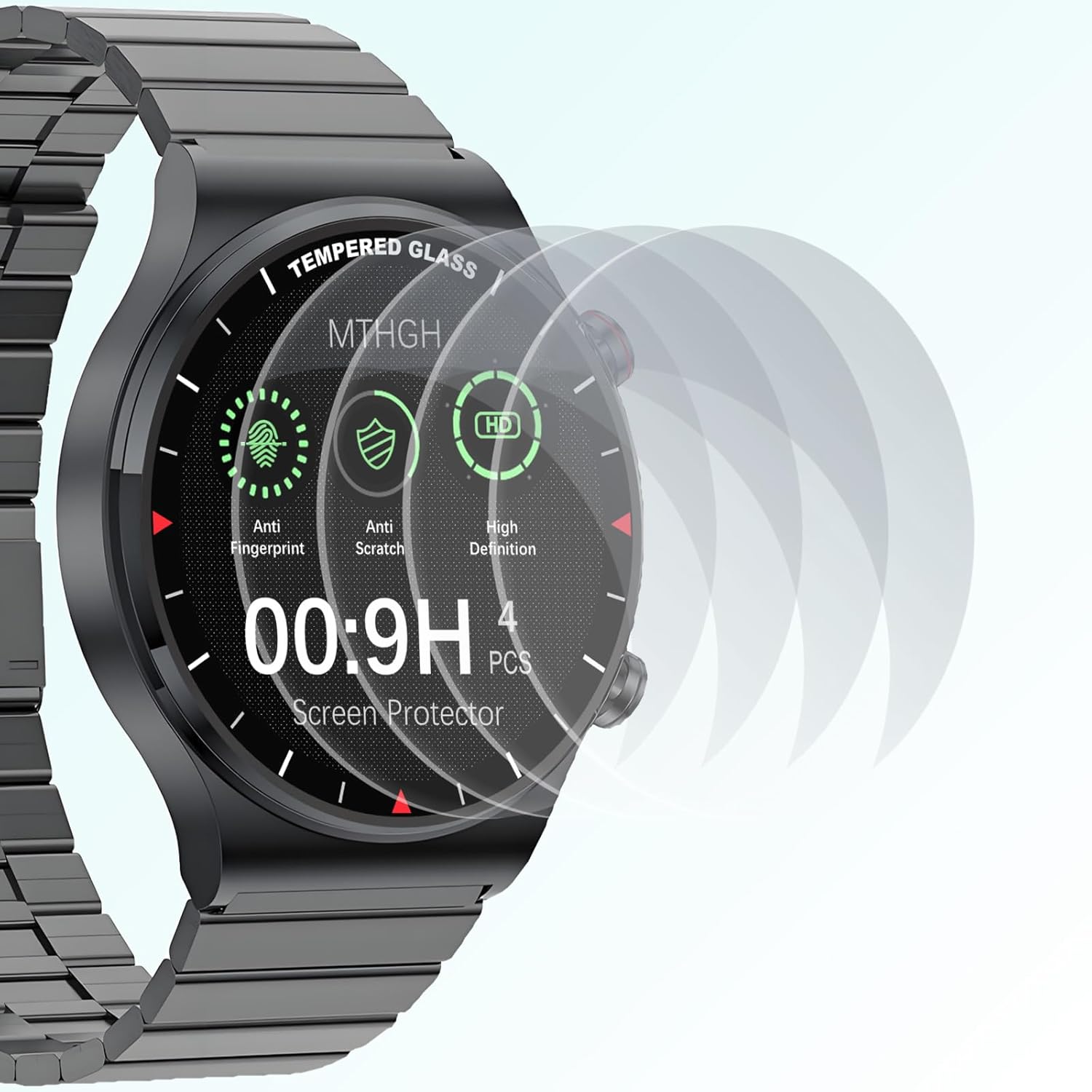 38 mm (1.5 Inch) Glass Screen Protector (4 Pack) Tempered Glass Screen Protector for Smartwatch, with 9H Hardness, Scratch, Anti-Explosion, Bubble Free, High Definition