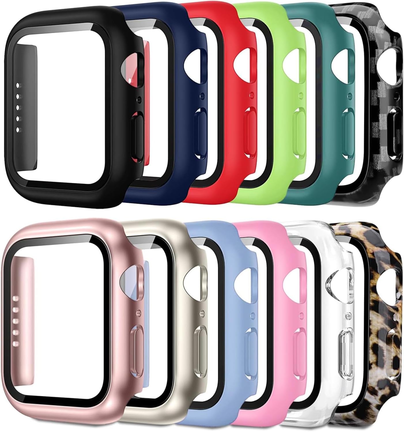 Pocoukate [12 Pieces] Protective Cover for Apple Watch Series 9 8 7 41mm, Full Protective Case, Built-in High Sensitivity Tempered Glass Screen Protector for iWatch 41mm