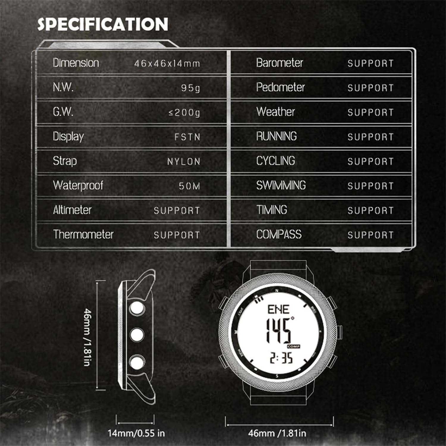 Multifunction Men's Watch with Altimeter, Barometer, Compass and 50M Nylon Strap