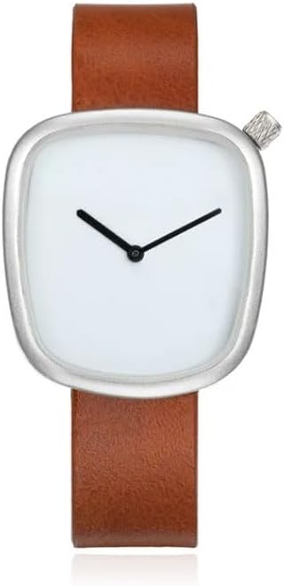 Minimalist Ladies Watch - Brown Leather Strap White Movement Silver Case