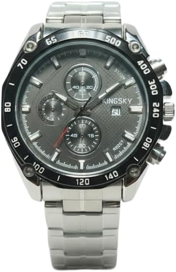 Kingsky Men's Chronograph Watch - Stainless Steel, Black Dial, Speedometer, Sporty and Elegant Style with Date Display