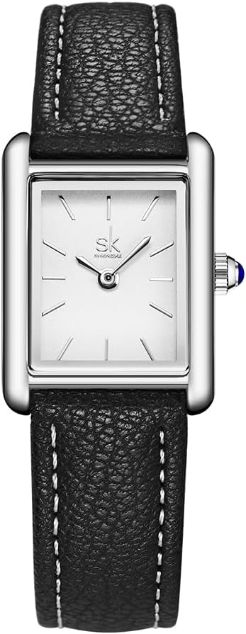 SHENGKE Vintage Minimalist Square Watches for Women with Leather Strap