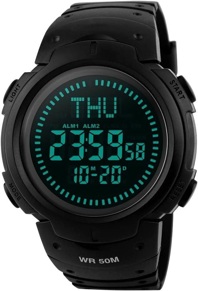 TONSHEN Men's Compass Watch Men Digital Diving Outdoor Sports Military Tactical Quartz Wristwatches 50 m Waterproof LED Backlight World Time Zones 3 Alarm Clock Plastic and Rubber