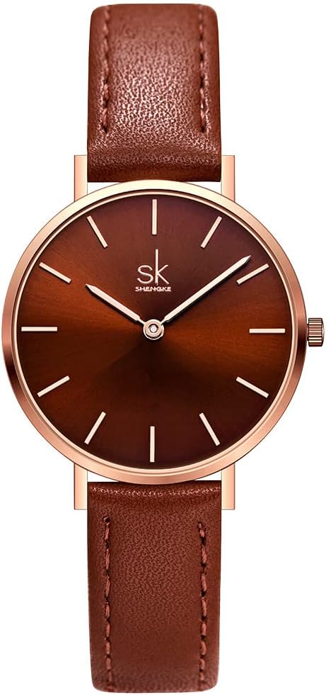 SHENGKE SK Ultra Thin Mini Leather Strap Two Hands Ladies Watch