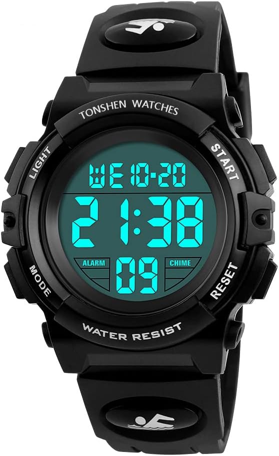 TONSHEN Digital Watch Waterproof Outdoor Sports Military Tactical Quartz Wristwatches Plastic Bezel and Rubber Band Alarm Date Calendar Stopwatch LED Number Display Man Woman