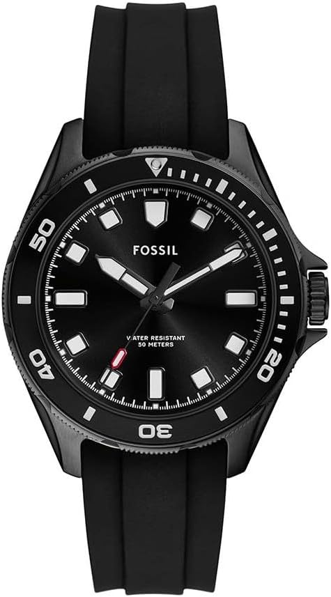 Fossil BQ2886 Men's Analogue Quartz Watch with Silicone Strap, black / black, Modern