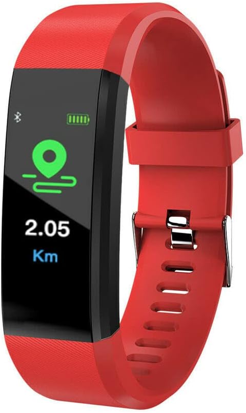Fitness Tracker Bracelet with Heart Rate and Blood Pressure Smart Band Activity Tracker Smart Watch Waterproof Bluetooth Bracelet for Women Men (Red)