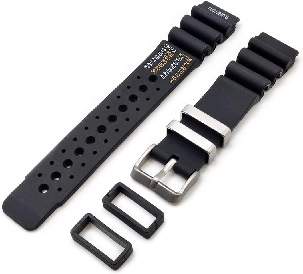 Generico Rubber Strap Compatible with Promaster Aqualand Ny 0040 JP2000 nd Limits Strap 20 mm 22 mm 24 mm Universal for Sub Diver Sport Black