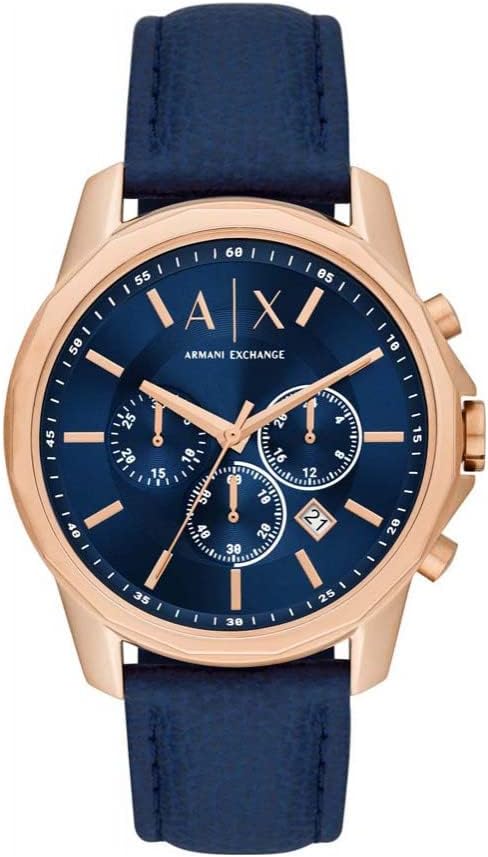 Armani Exchange Orologio da uomo, movimento cronografo al quarzo e cassa da 44 mm con cinturino in pelle