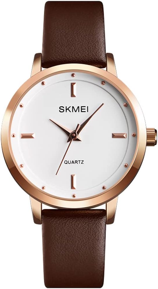 SKMEI Ladies Watches with Black Leather Strap Fashion Simple Small Lightweight Minimalist Thin Waterproof Casual Analog Quartz Watches for Girls Gifts Female, l1457brown, Simple