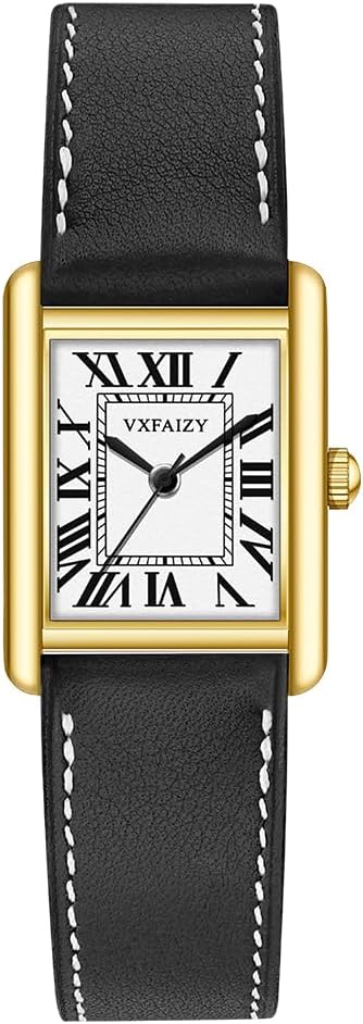 Ladies Rectangle Retro Roman Numerals Leather Strap Watch