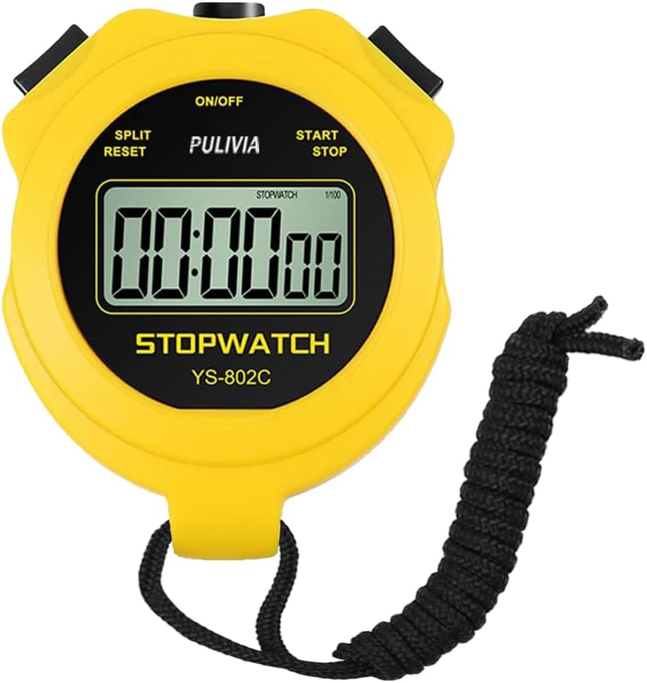 Sport Stopwatch with Silent Button and ON/OFF, No Clock or Calendar for Easy Use, PULIVIA Digital Stopwatch for Children, Trainers, Training, Running, Yellow