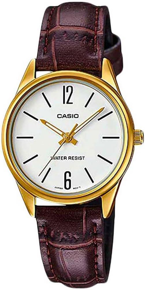 Casio Collection LTP-V005GL-7B Classic Women's Quartz Watch Brown Leather Strap Brass Case Analogue Display White