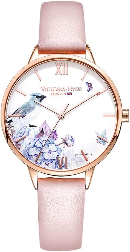 VICTORIA HYDE Rose Gold Women's Quartz Watch Floral Face Stainless Steel Mesh Strap