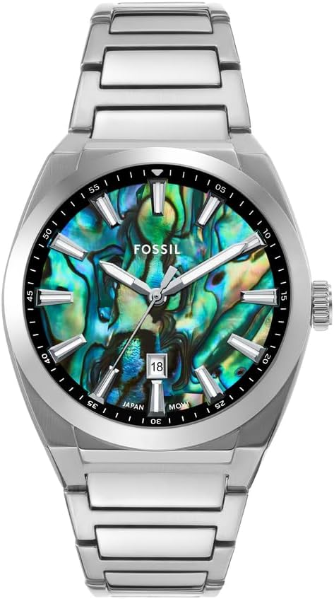 Fossil - Orologio da uomo Fossil Everett a 3 lancette, cassa 42 mm, movimento al quarzo, cinturino in acciaio inossidabile
