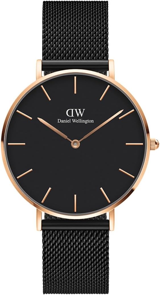 Daniel Wellington Petite Ashfield Black/Rose Gold 36mm Mesh Watch for Women and Men