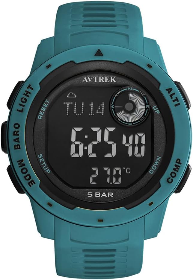 AVTREK Multifunction Sports Watch Altimeter Barometer Thermometer 50M Waterproof 12/24 Hours Stopwatch Alarm (Blue)