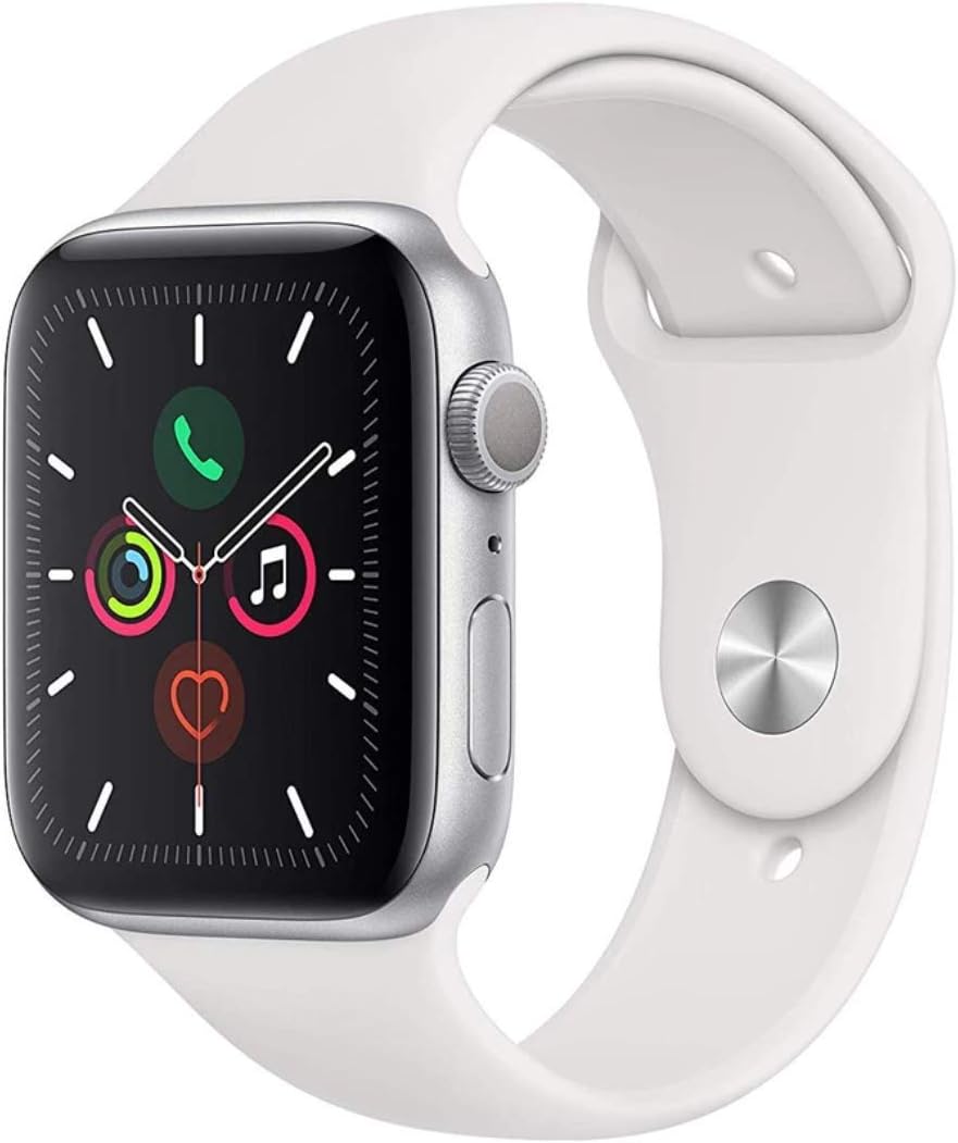 Apple Watch Series 5 44 mm (GPS) – Silver Aluminium Case with White Sport Strap (Refurbished)