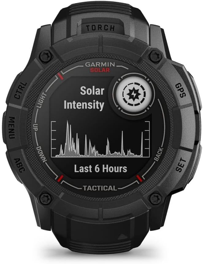 Garmin Instinct 2X Solar, Tactical, Smartwatch, 50 mm, Solar Charging, Infinite Autonomy, LED Flashlight, Ballistic Calculator, Kill Switch, Night Viewer, GPS, Cardio, SpO2, Pay (Black)
