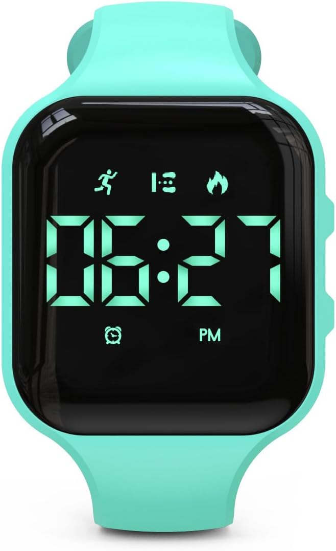 LED Digital Watch for Kids Pedometer Digital Watch Pedometer Distance Calories Alarm Clock Best Gift for Kids Teens Girls Boys (Green Square)