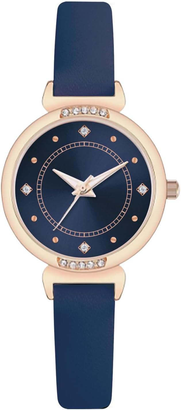 NUOVO Women's Watches Blue Leather Watches for Women Rose Gold Case Elegant Simple Watch Crystal Watch Diamond Analog Quartz Watch for Women, Blue, Minimalist, blue, Minimalist