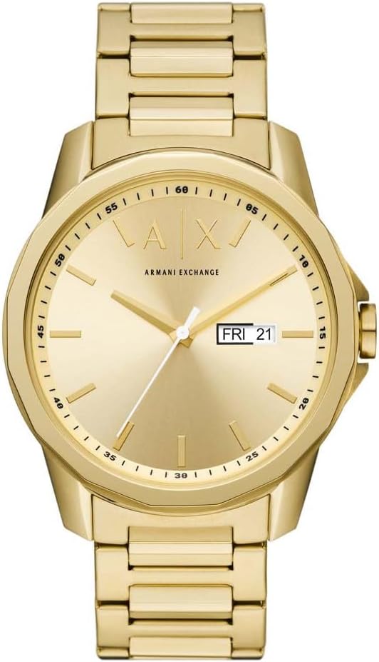 Armani Exchange Orologio da uomo, Movimento al quarzo con data giornaliera a tre lancette e cassa da 44 mm con cinturino in acciaio o in pelle