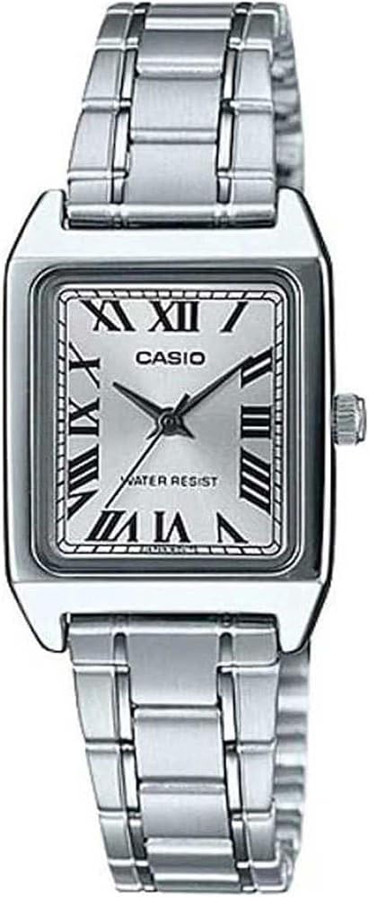 Casio Ladies Classic Quartz Wrist Watch Grey Stainless Steel Band Brass Case White Analog Display - LTP-V007D-7B