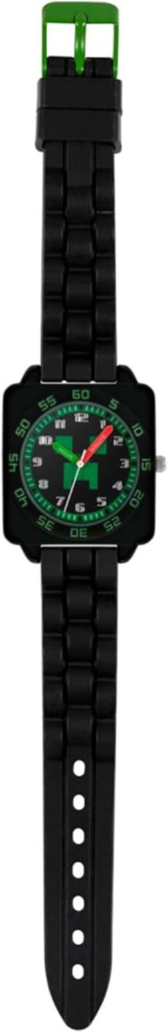Minecraft MIN9011 Analogue Quartz Watch with Silicone Strap, Black, bracelet