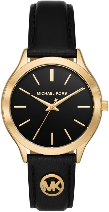 Michael Kors Slim Runway Watch for Women, 38mm Quartz three hand movement with Leather strap