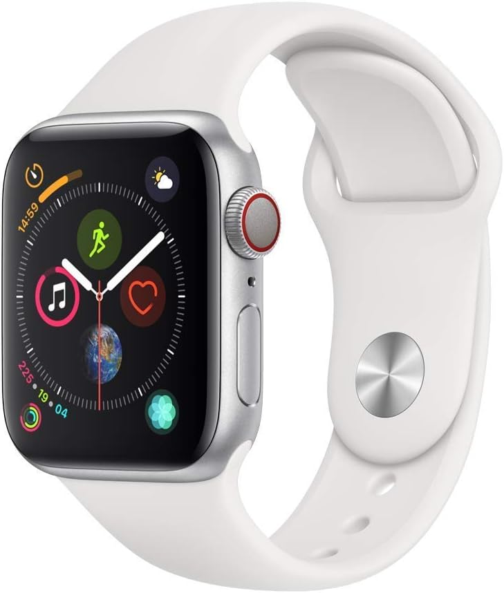 Apple Watch Series 4 40 mm (GPS + Cellular) – Silver Aluminium Case with White Sport Strap (Refurbished)