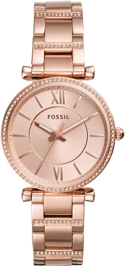 FOSSIL Orologio Carlie da donna, Movimento al quarzo a tre lancette in tonalità oro rosa con cinturino in acciaio inossidabile