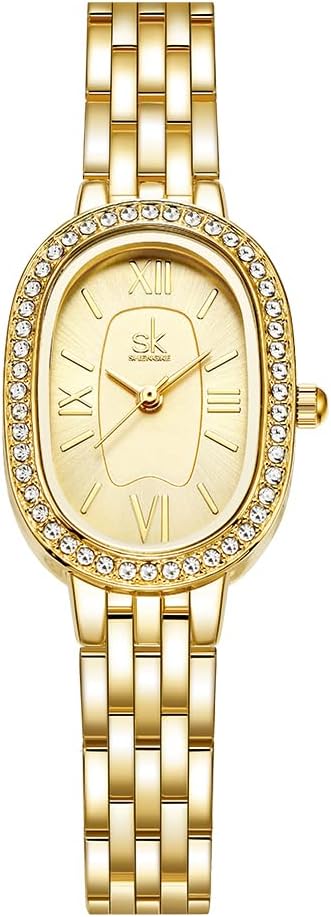 SHENGKE SK Ladies Solid Steel Oval Crystal Bracelet Watch