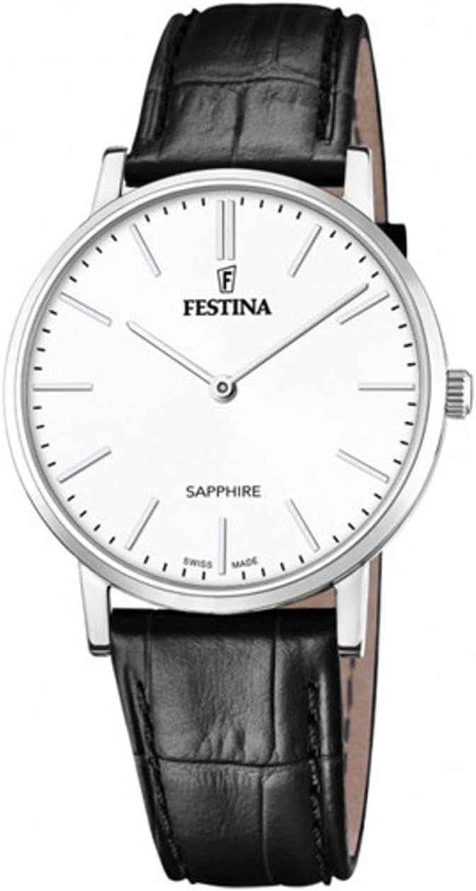 Festina SWISS Made F20012/1 Classic Leather Men's Analogue Watch Black Leather - Quartz - Resistant Sapphire Glass - 5 ATM Waterproof