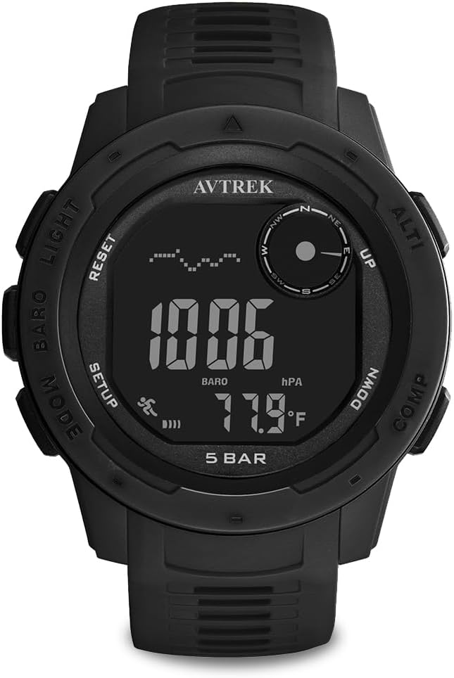AVTREK Waterproof Digital Watch Outdoor Sports Military Watch with Pedometer, Altimeter, Compass, Perfect for Men Women Teens (Black)