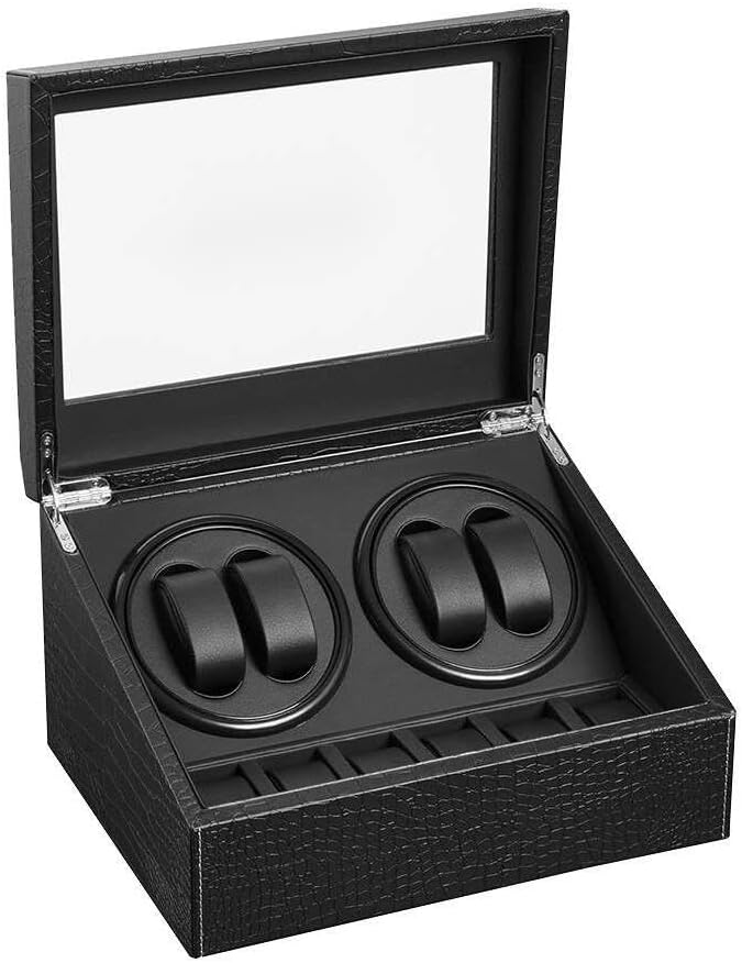 Automatische Uhrenbeweger Box, luxuriöser Uhrenbeweger, Uhrengehäuse mit leisem Mabuchi Motor,PU-Leder Uhrengehäuse mit Netzteil,Lagerung Schmuckschatulle…
