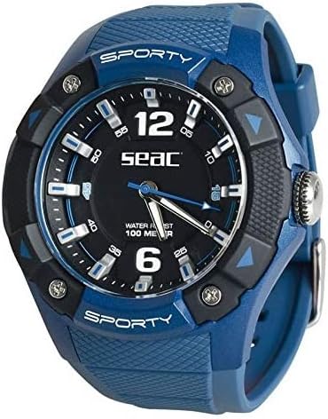 SEAC Sporty Water Lifestyle Watch, 100 m, Durable Rubber Strap Unisex Adult, Blue, Standard