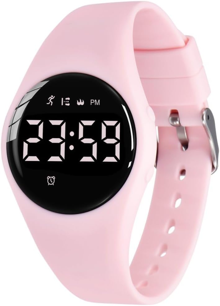 Children's Digital Watch with Pedometer, Calories and Distance without App, Alarm, Stopwatch, Date, Light-Wrist Watch Girl Boy with Silicone Strap