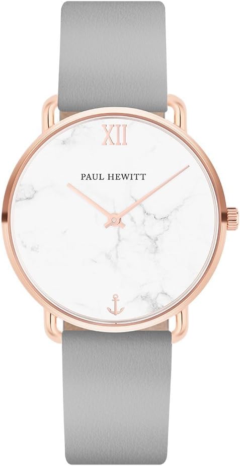 Paul Hewitt Miss Ocean Line Marble Women's Steel Watch – Women's Wrist Watch (Rose Gold) Elegant Women's Watch with Marble Dial and Graphite Leather Strap, Rose Gold | Graphite Leather, Bracelet