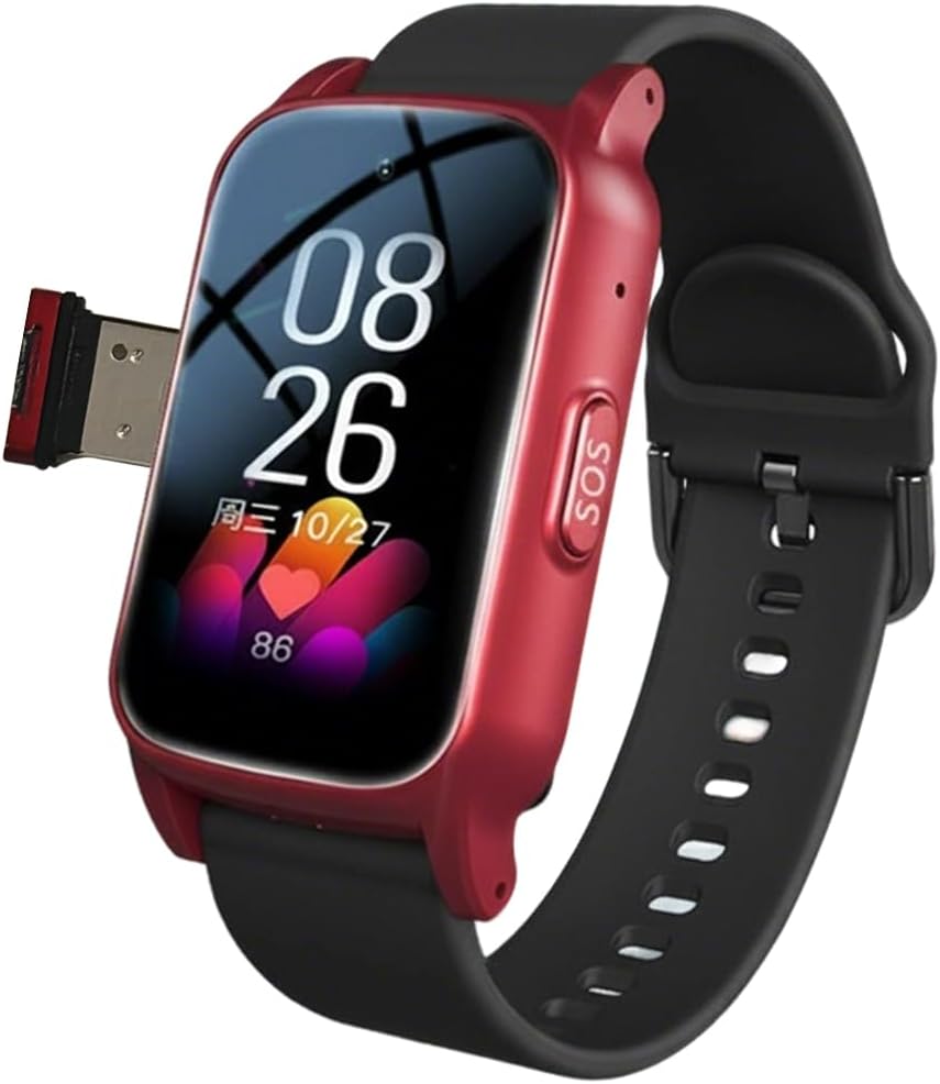 Smart Watch for Elderly with SOS Button, with Fall Alerts and GPS Position, HD Video Call Smart Watch for Elderly Red,1.25 x 0.57 x 2.22 inch