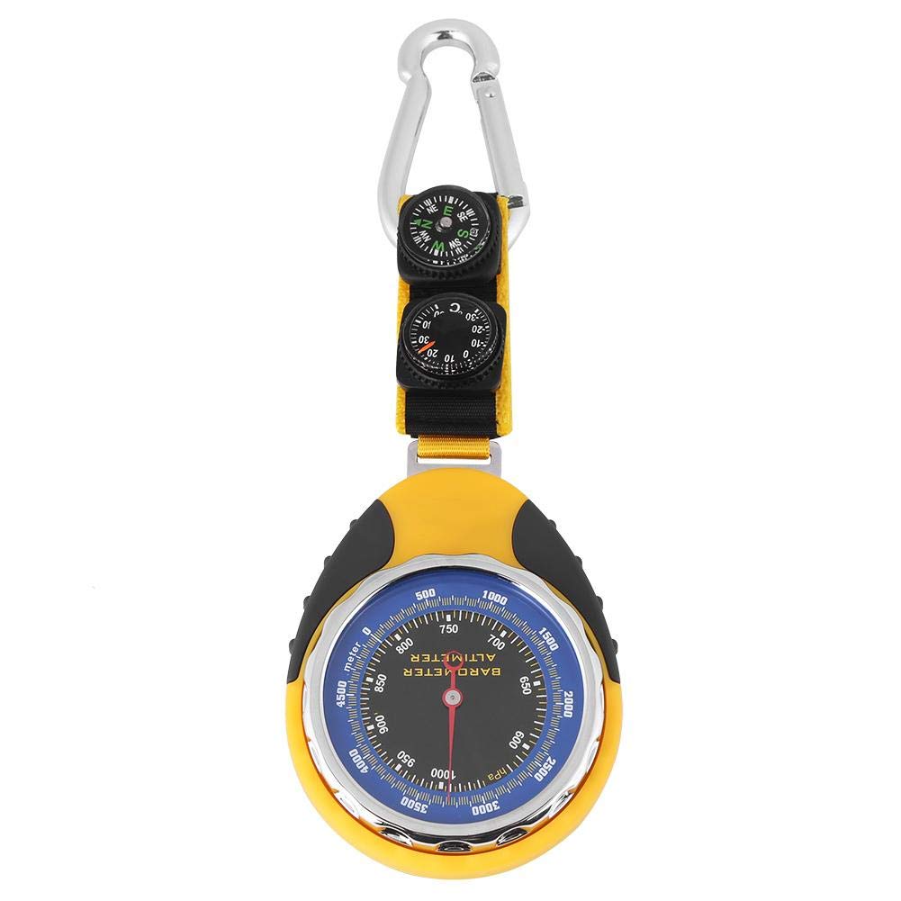 Altimeter Barometer, 4 in 1 Portable Barometer Altimeter with Compass and Thermometer Without Battery, Outdoor Compass Survival Altimeter Clock with Carabiner for Climbing Cycling