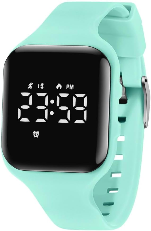 Children's Digital Watch with Pedometer, Calories and Distance without App, Alarm, Stopwatch, Date, Light-Wrist Watch Girl Boy with Silicone Strap