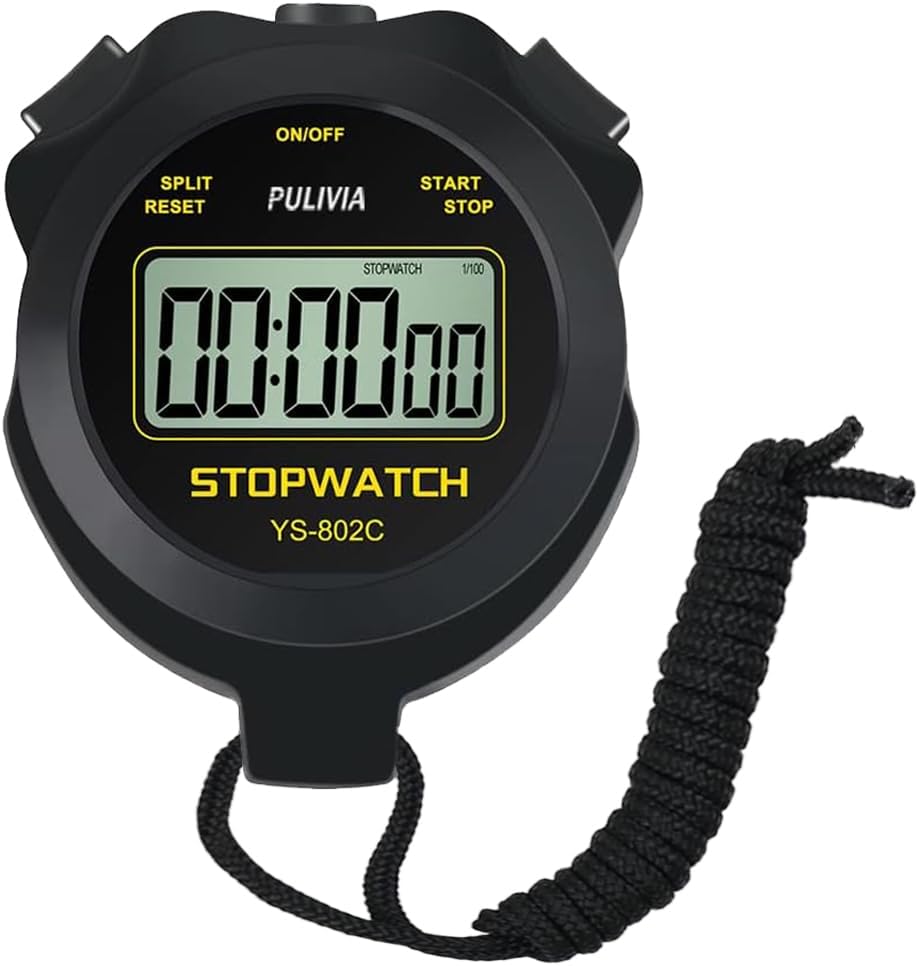 Sport Stopwatch with Silent Button and ON/OFF, No Clock or Calendar for Easy Use, PULIVIA Digital Stopwatch for Kids, Trainers, Training, Running, Black