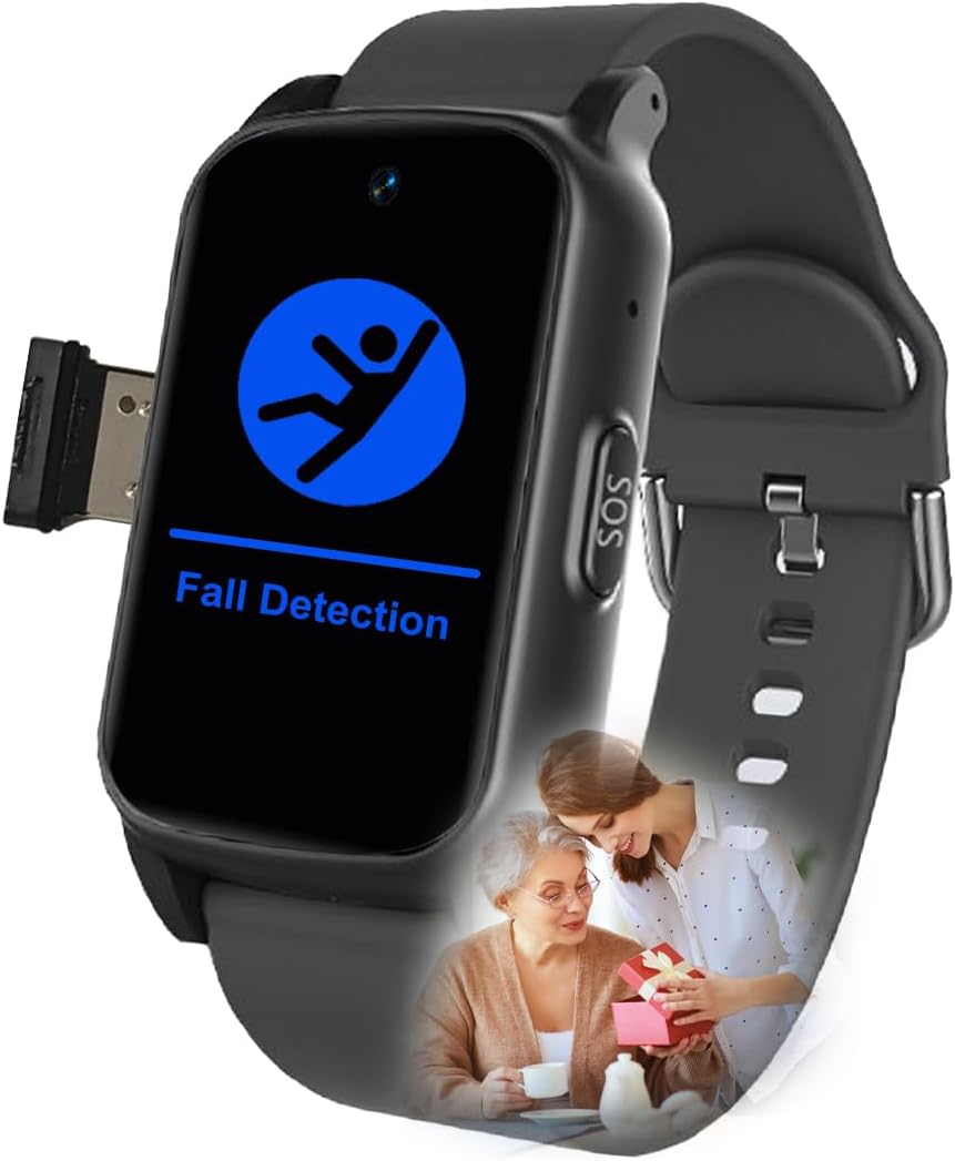 Smart Watch for Elderly with SOS Button, with Fall Alerts and GPS Position, HD Video Call Smart Watch for Elderly Black 1.25 x 0.57 x 2.22 inch