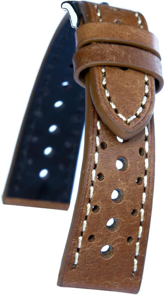 Genuine Leather Watch Strap Rally Racing Vintage Green Blue Black Dark Brown Mens 18mm 19mm 20mm 21mm 22mm Perforated