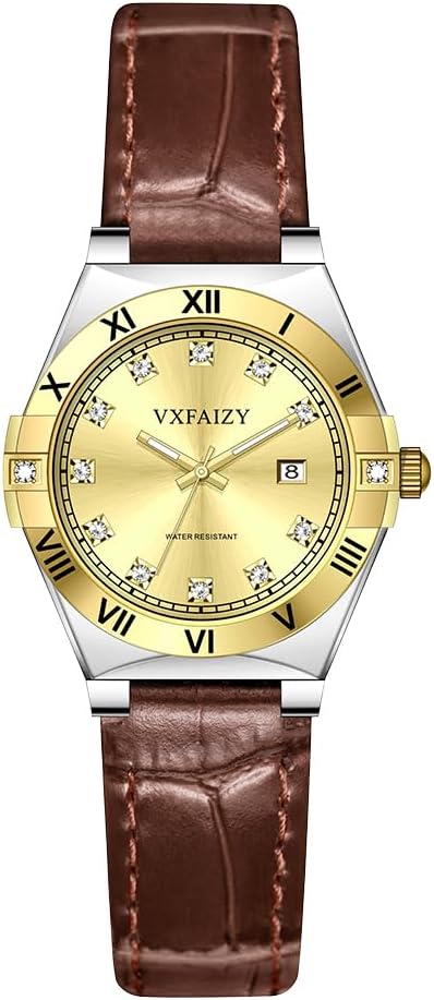 Orologio Donna Elegante con Segnatura Cristallo e Cinturino in Pelle Vera Orologio con Calendario per Signora