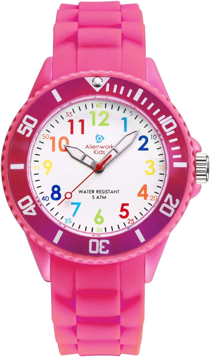 Alienwork Kids Learning Watch Children Boys Girls Learning Time Waterproof 5 ATM