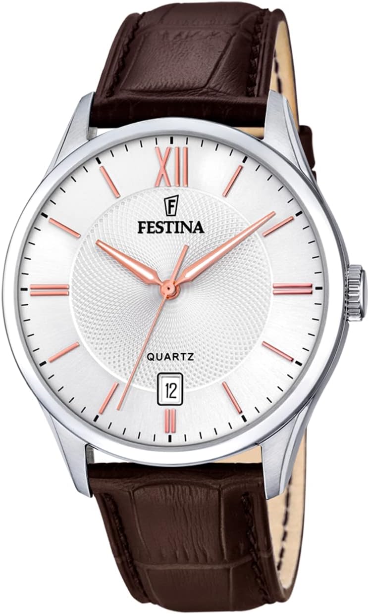 Festina Orologio Uomo Analogico in Pelle - Movimento al Quarzo - Calendario - Vetro Minerale ad Alta Resistenza - Impermeabile 5 ATM - Elegante e Classico F20426