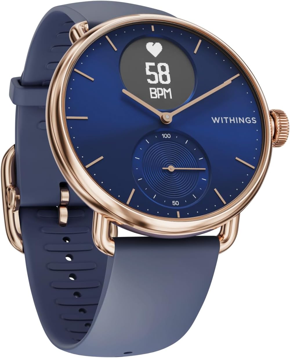 Withings Scanwatch 38 mm Rose Gold/Blue Hybrid Smartwatch with ECG, Heart Rate and Oximeter Unisex-Adult, 38 mm