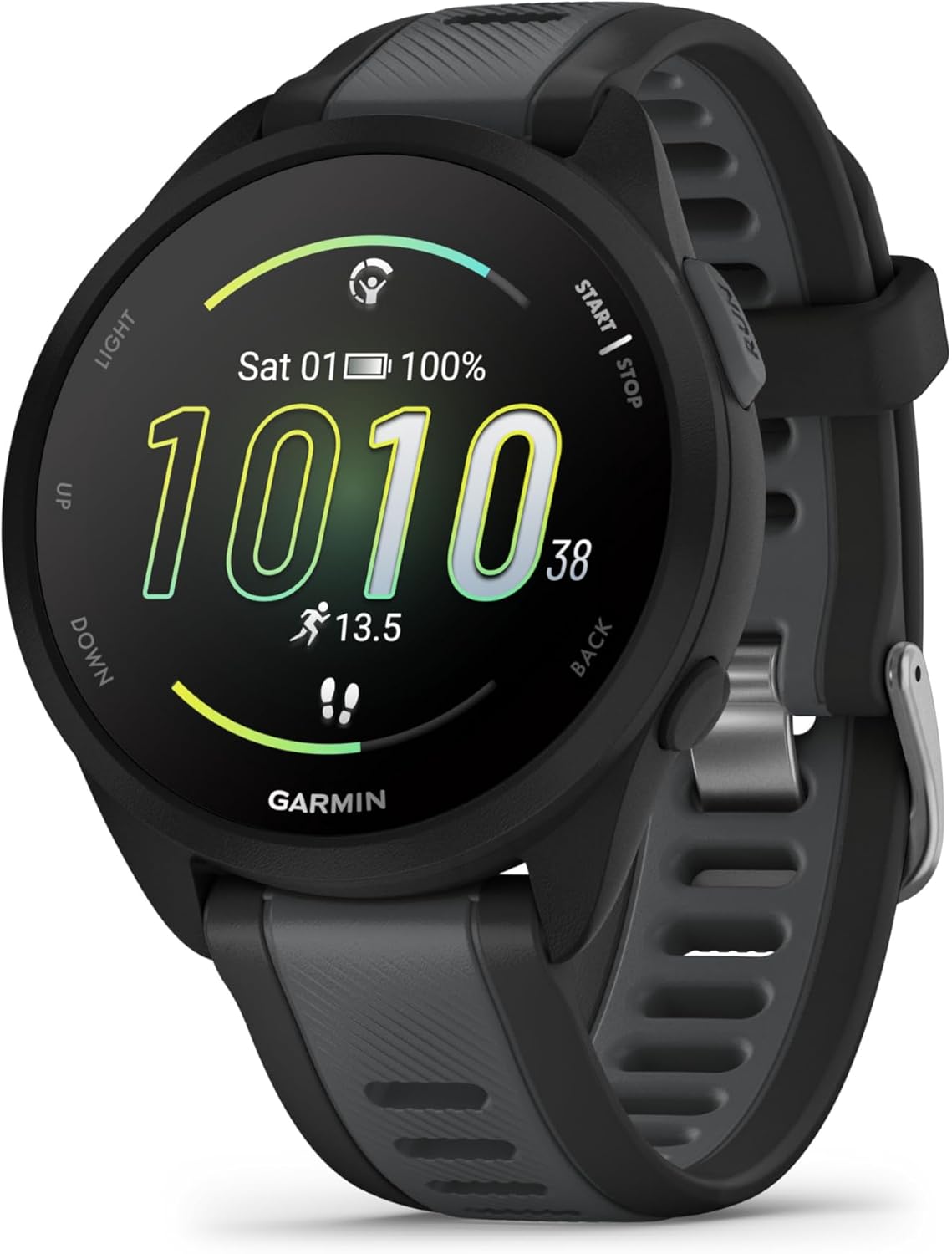 Garmin Forerunner 165 Running Smartwatch, 43 mm, Music, Streaming App, GPS, Cardio, VO2max, Morning Report, HRV Status, Free Plans 5K, 10K, 21K and Marathon, Pay (Black)