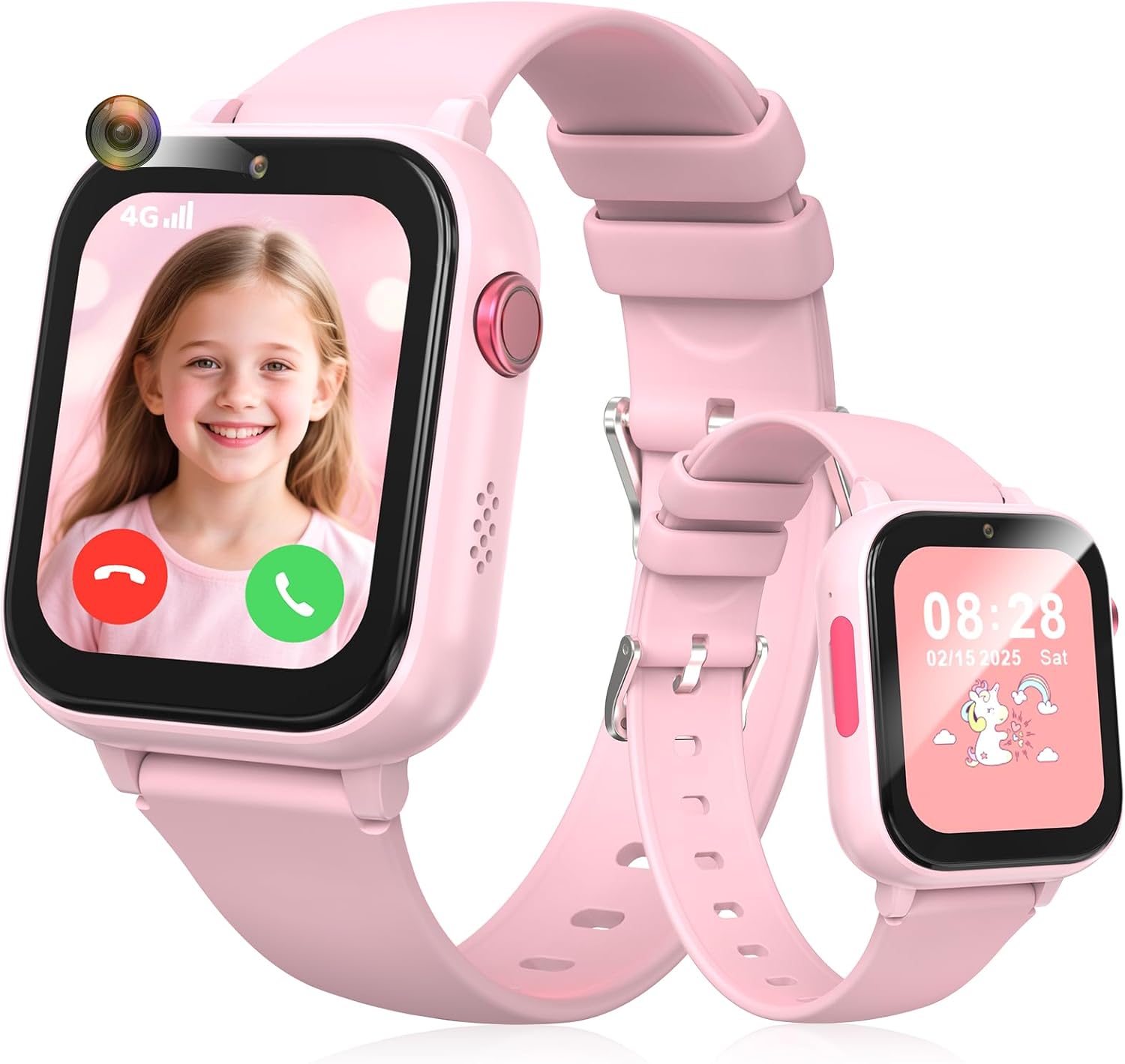 uleway Children's Smartwatch 4G, Calling, Non-Contractual, IP67 Waterproof, 1.83 Inch Touchscreen, Alarm, Camera, Supports Nano SIM, Smartwatch for Children 4-16, Pink